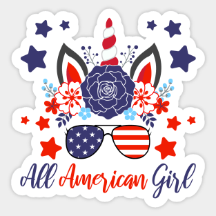 All American Girl, Patriotic Unicorn, Girls July 4th Sticker